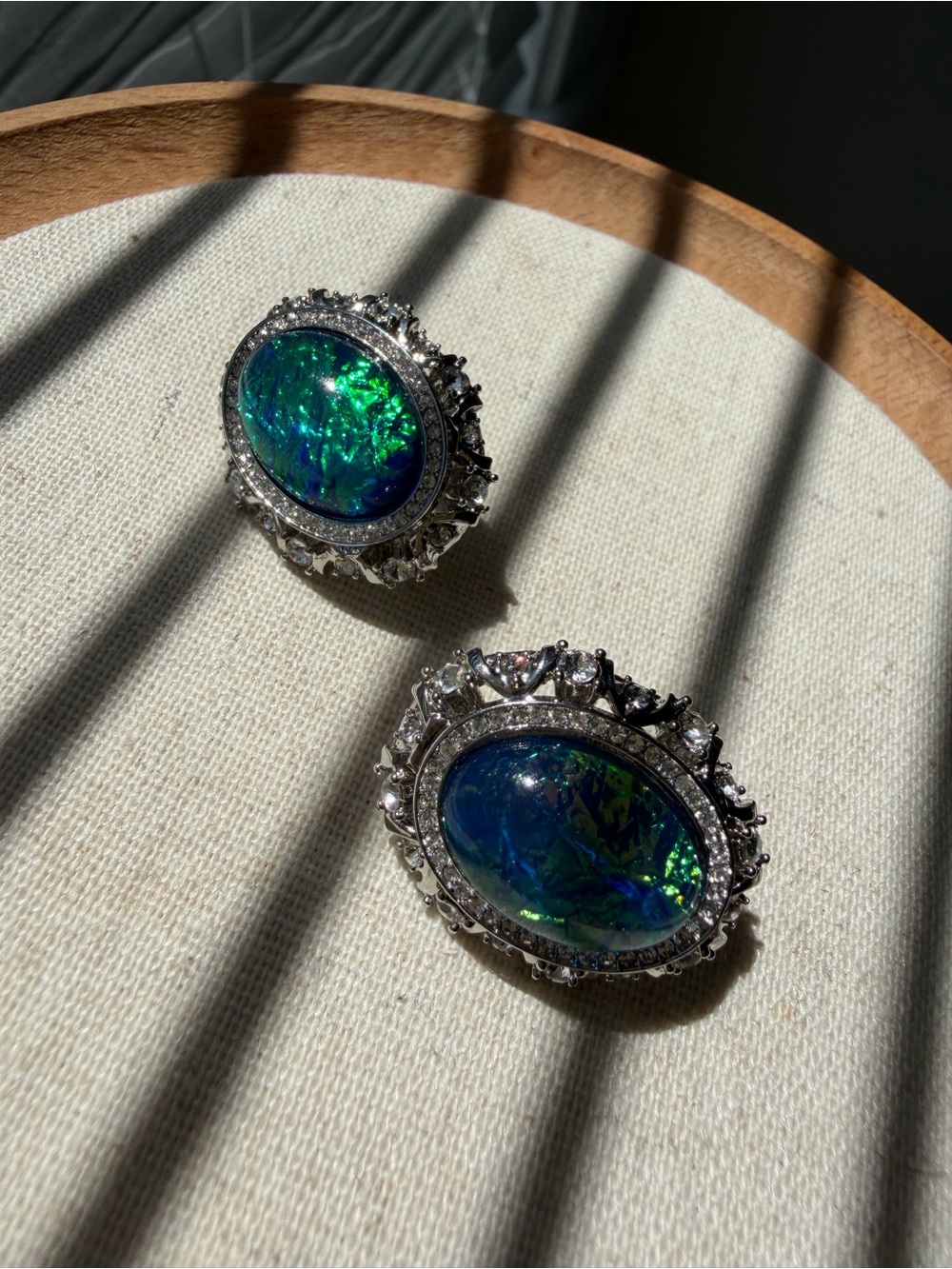 925 sterling silver posts Silver-Tone Blue-Green Opal Oval Statement Earrings